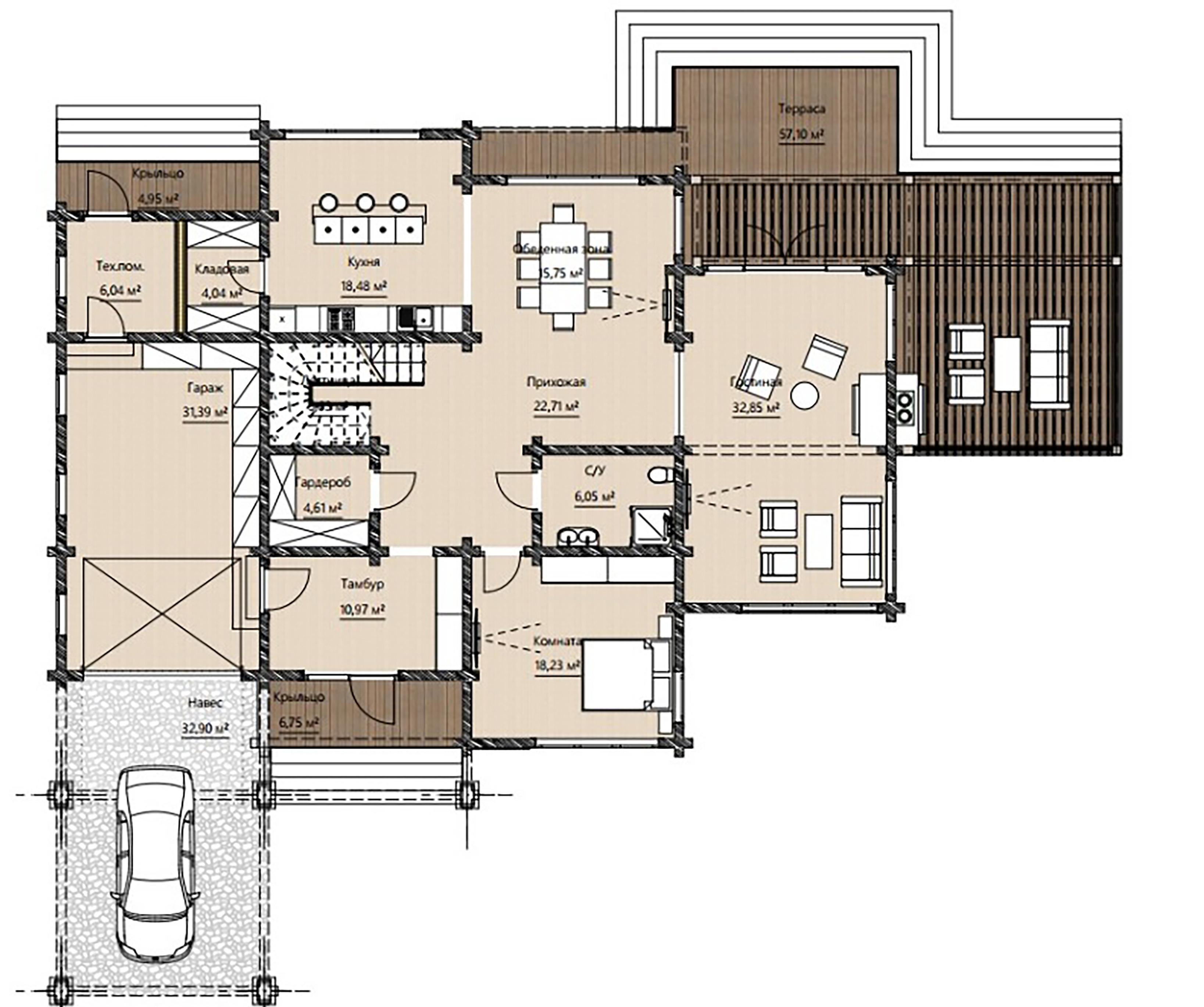 Проект дома Лаймен Баум - поэтажный план 1 этаж - КП Emerald Village