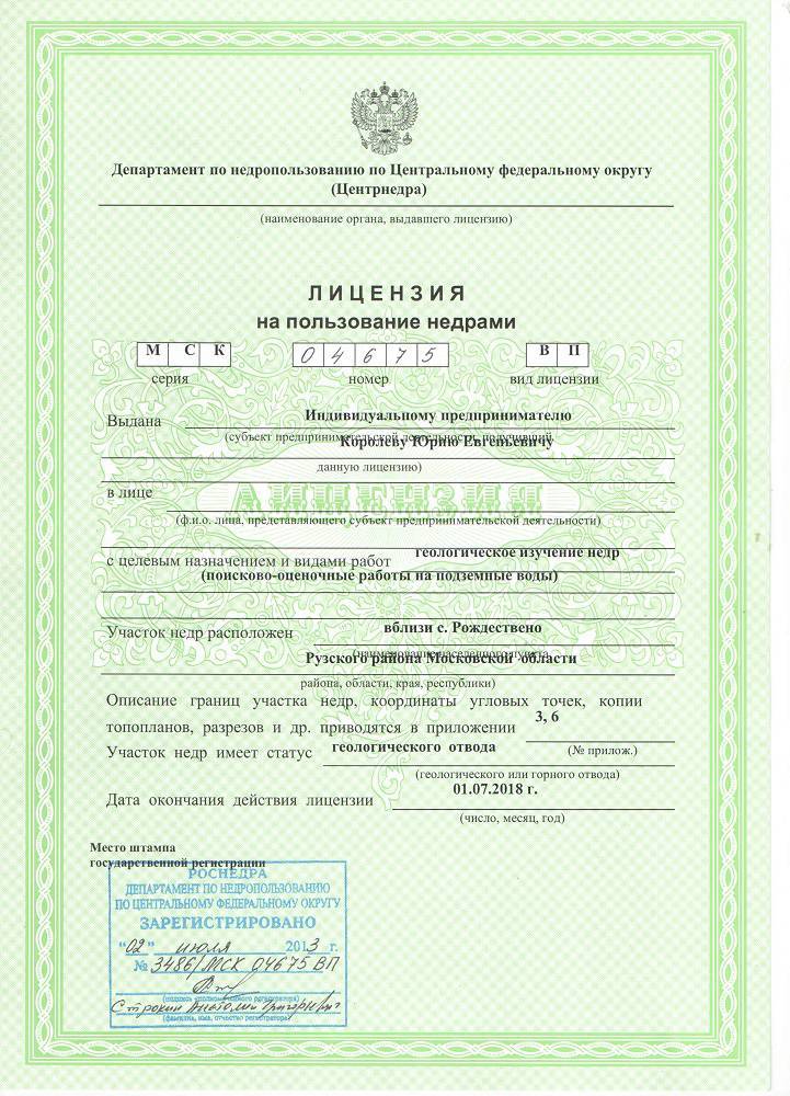 Лицензия на пользование недрами образец заполненный