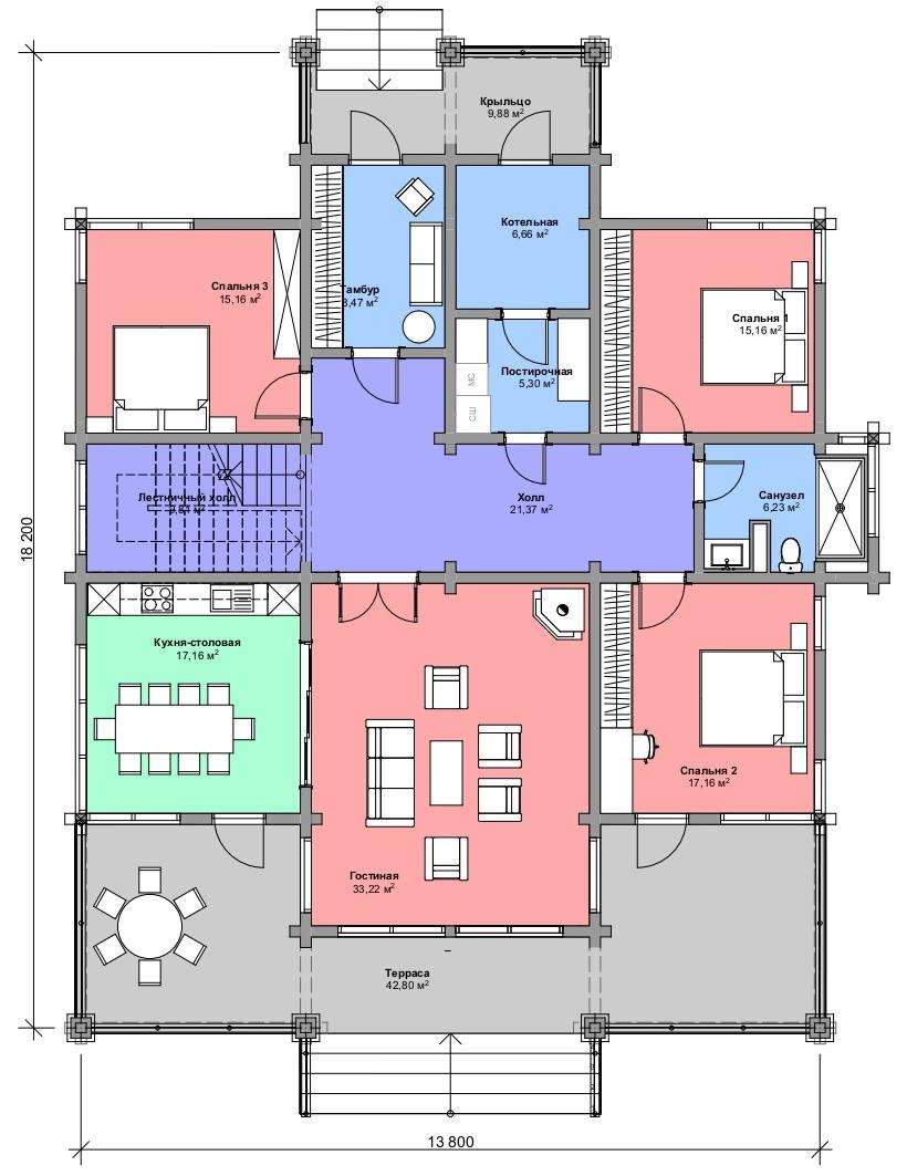 Проект дома Бургау - поэтажный план 1 этаж - КП Emerald Village