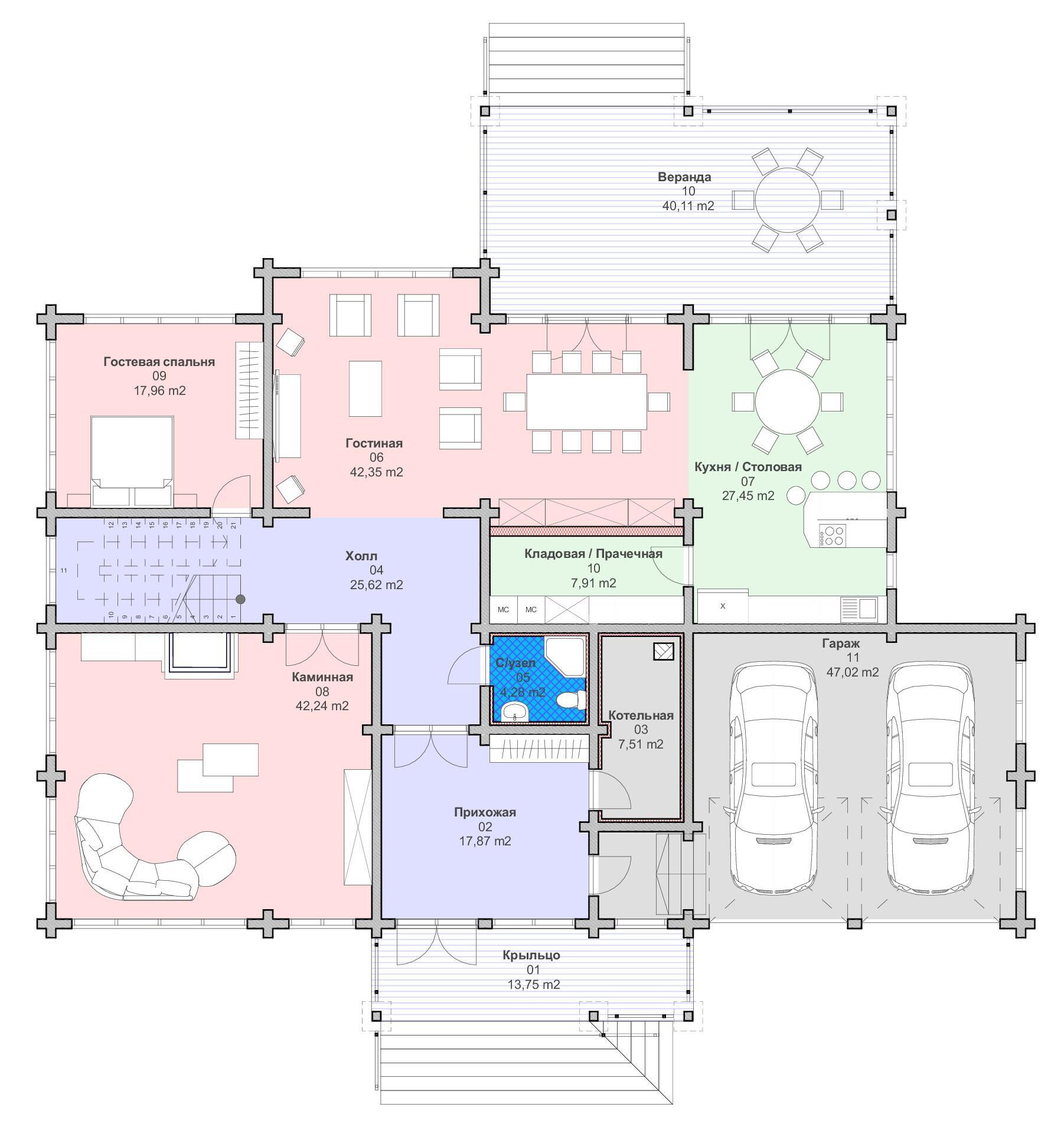 Проект дома Инсбрук - поэтажный план 1 этаж - КП Emerald Village