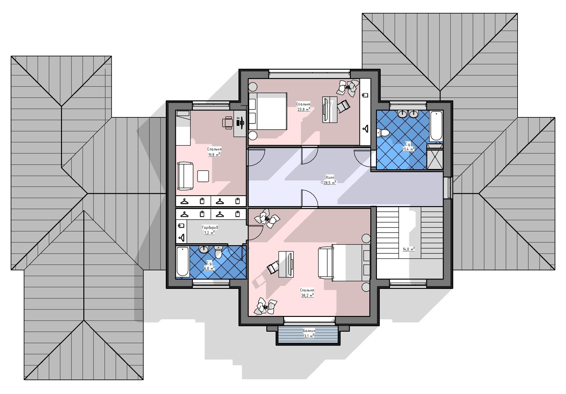 Проект дома Гюнцбург - поэтажный план 2 этаж - КП Emerald Village