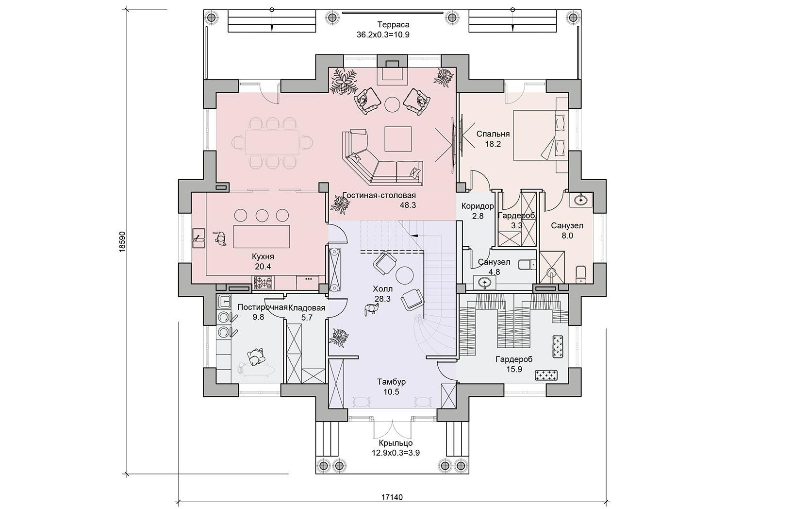 Проект дома Виктория - поэтажный план 1 этаж - КП Emerald Village