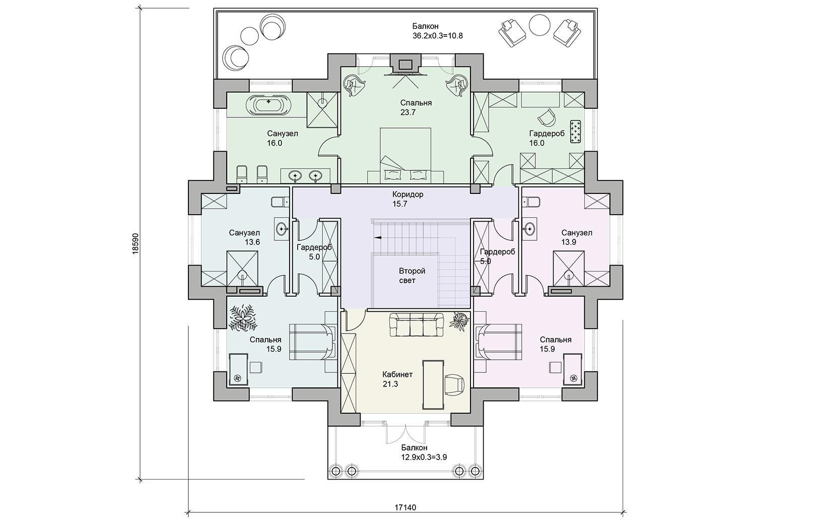 Проект дома Виктория - поэтажный план 2 этаж - КП Emerald Village