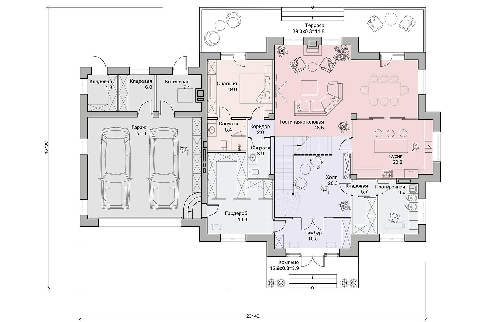 Проект дома Ричард - поэтажный план 1 этаж - КП Emerald Village
