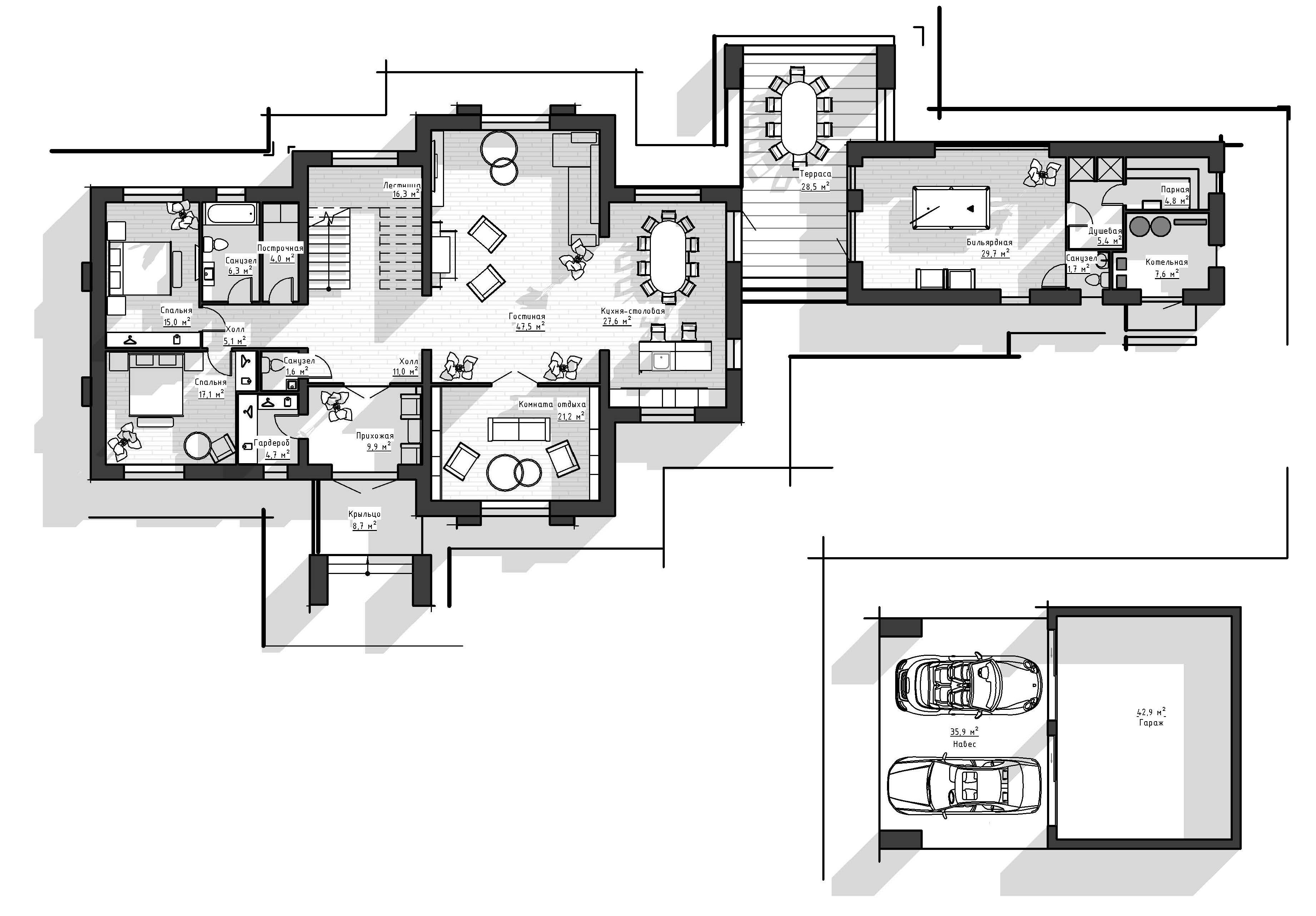 Проект дома Бломберг - поэтажный план 1 этаж - КП Emerald Village