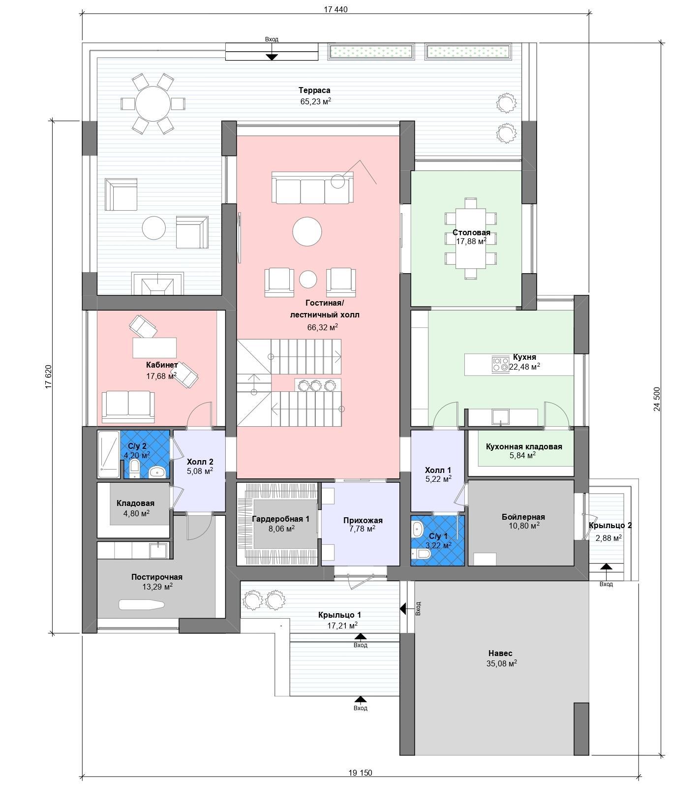 Проект дома Гессен - поэтажный план 1 этаж - КП Emerald Village