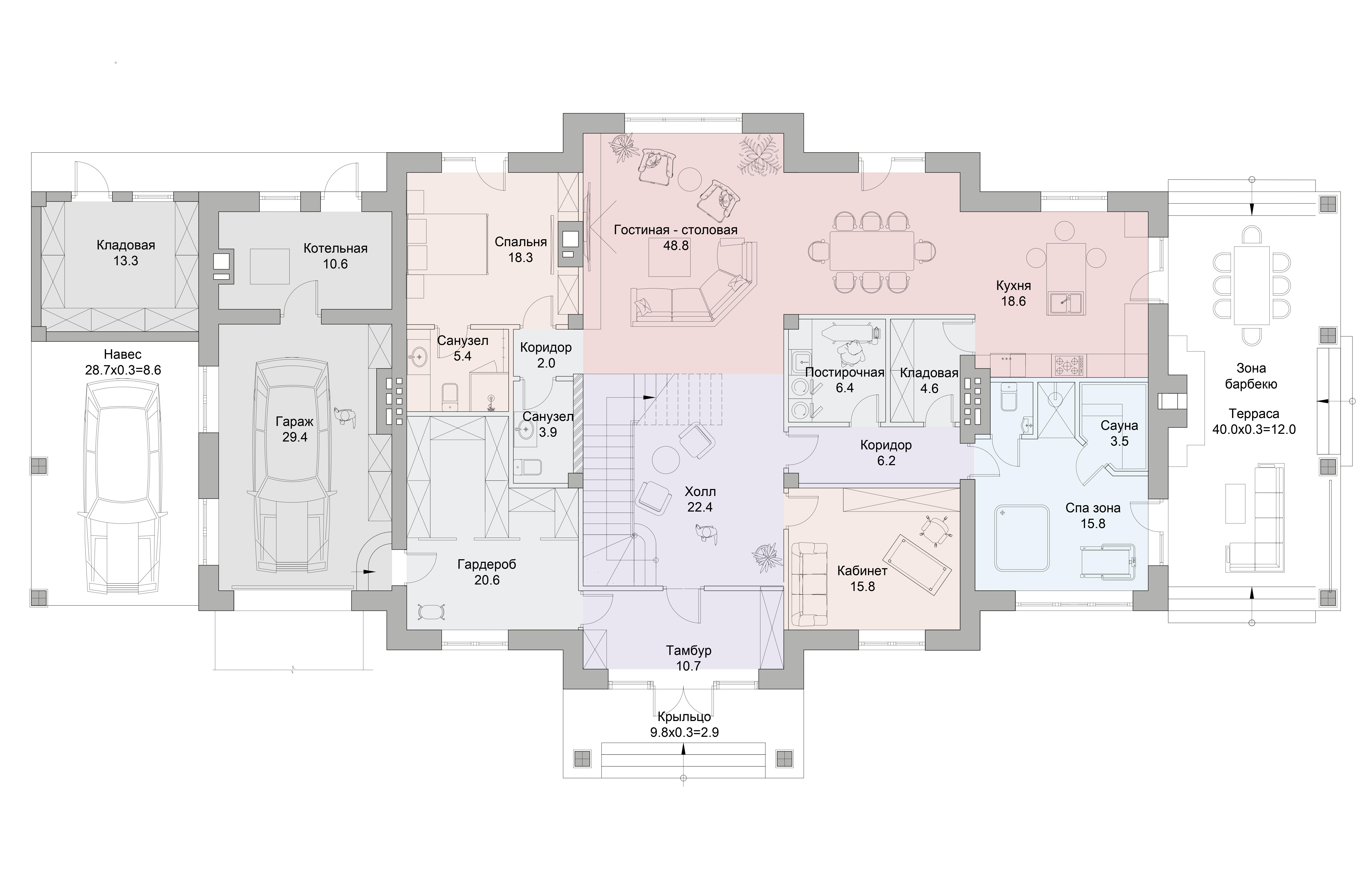 Проект дома Уильям - поэтажный план 1 этаж - КП Emerald Village