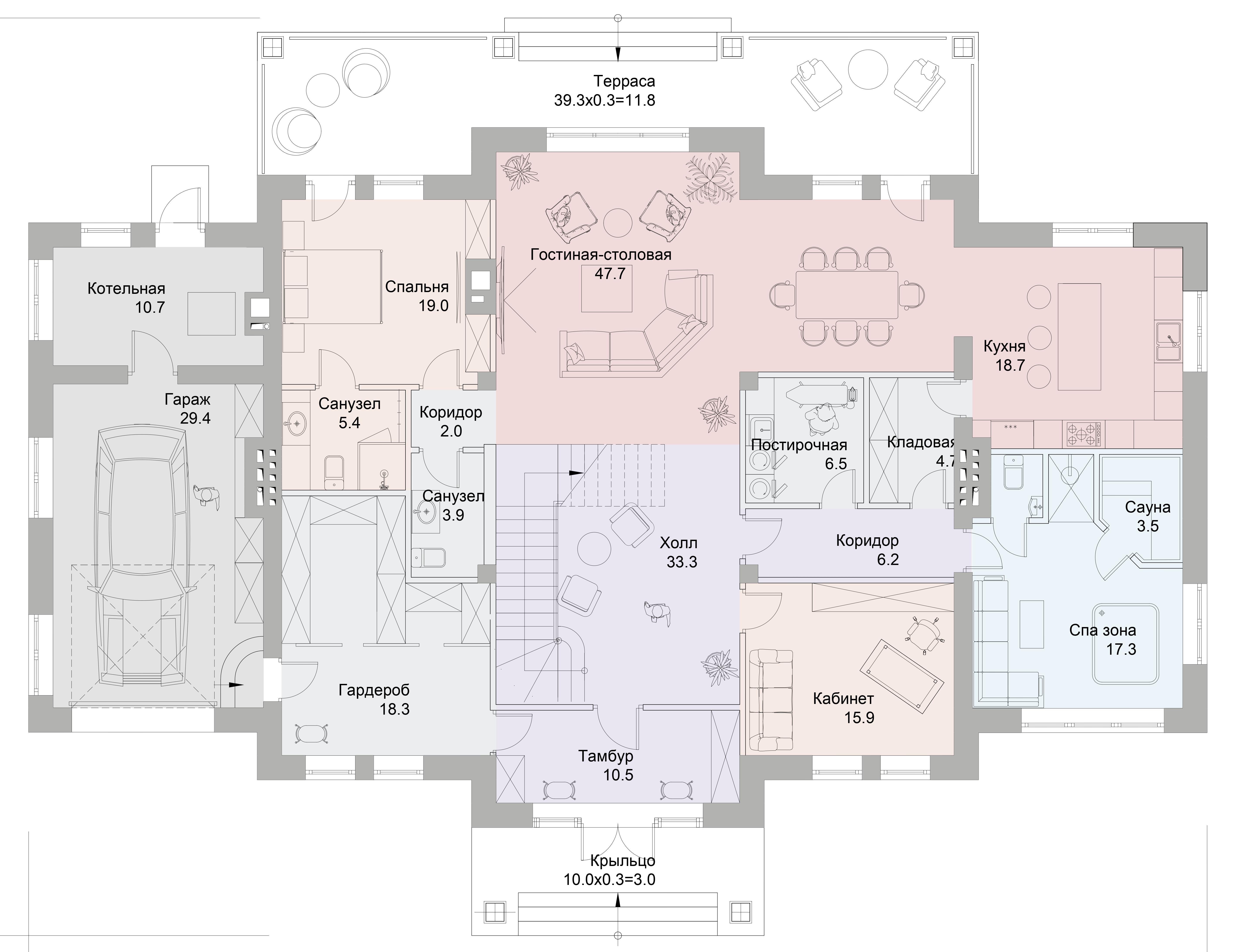 Проект дома Чарльз - поэтажный план 1 этаж - КП Emerald Village