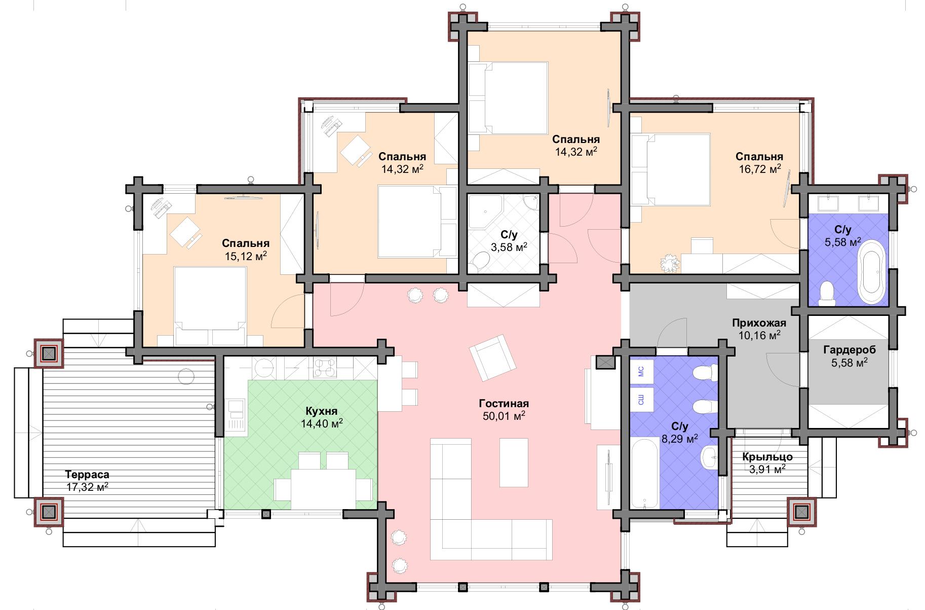 Проект дома Зольден - поэтажный план 1 этаж - КП Emerald Village