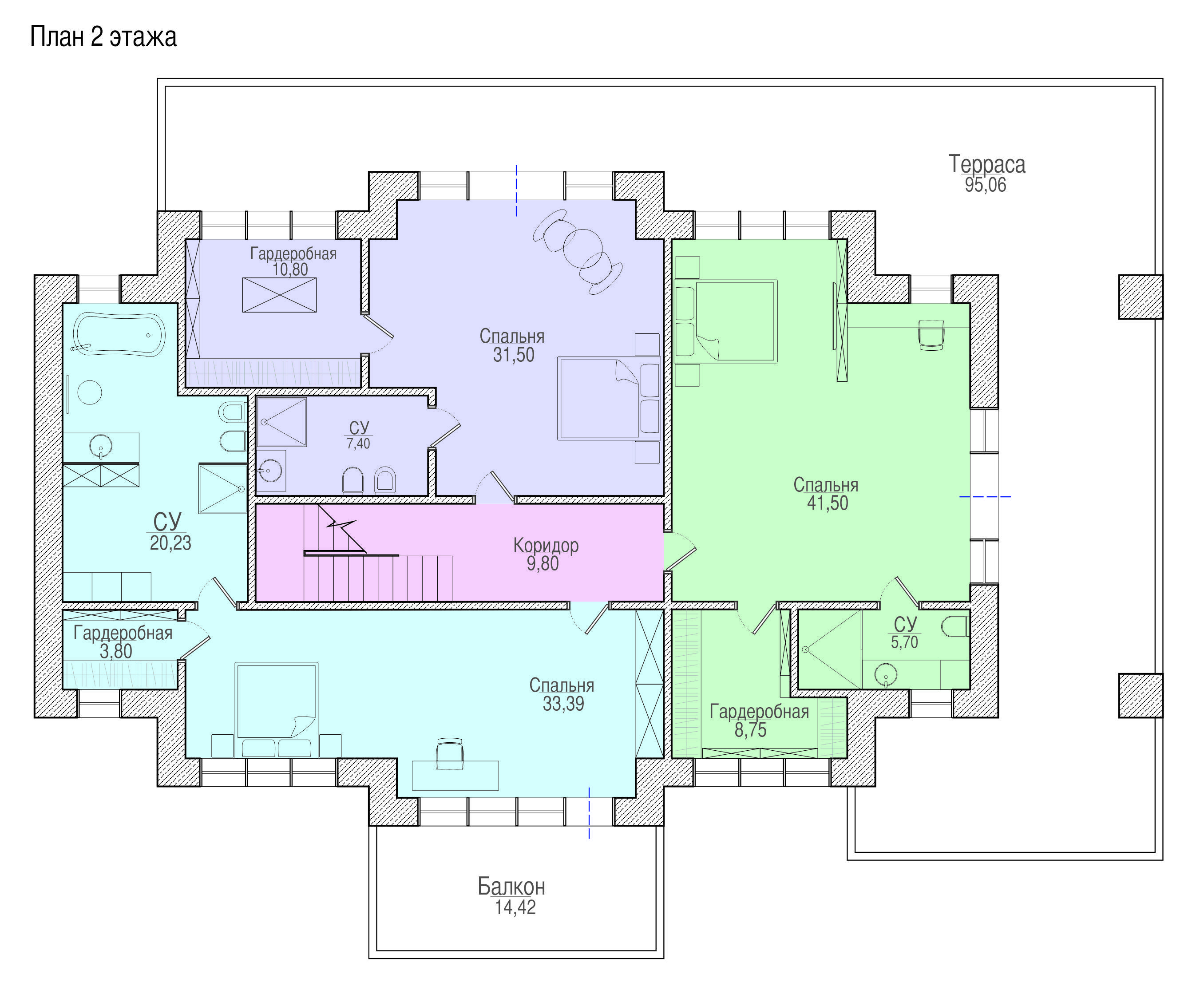 Проект дома Сиерра - поэтажный план 2 этаж - КП Emerald Village
